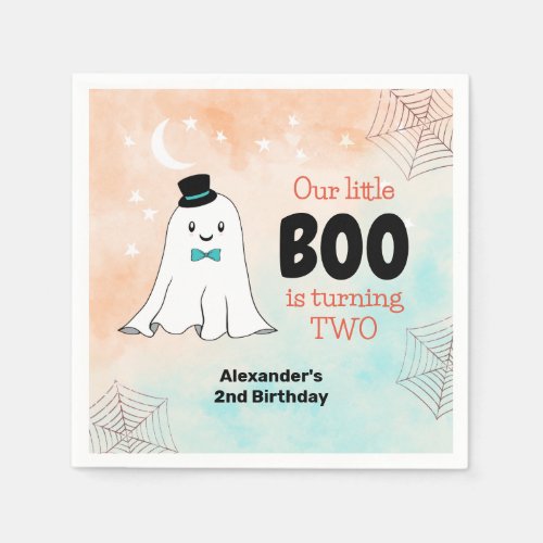 Our Little Boo Cute Ghost With Hat 2nd Birthday Napkins