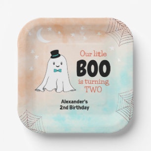 Our Little Boo Cute Ghost With Hat 2nd Birthday Paper Plates