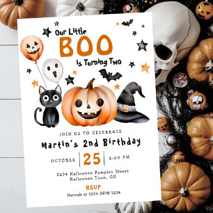 Our Little BOO Cute Halloween Themed 2nd Birthday Invitation