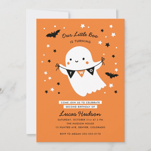 Our Little Boo Cute Kid Halloween Second Birthday  Invitation (Front)
