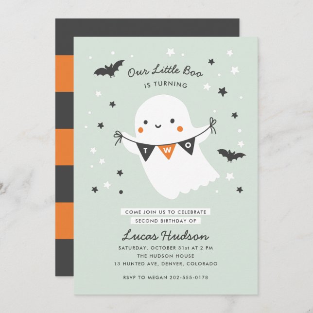 Our Little Boo Cute Kid Halloween Second Birthday  Invitation (Front/Back)