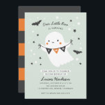 Our Little Boo Cute Kid Halloween Second Birthday  Invitation<br><div class="desc">Celebrate your little one's first birthday with this adorable Halloween-themed birthday party invitation. It features a mint,  black,  white,  and orange theme with an illustration of a cute smiling ghost holding a bunting banner with word "One"</div>