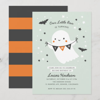 Our Little Boo Cute Kid Halloween Second Birthday  Invitation