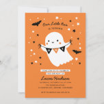 Our Little Boo Cute Kids Halloween First Birthday  Invitation<br><div class="desc">Celebrate your little one's first birthday with this adorable Halloween-themed birthday party invitation. It features a black,  white,  and orange theme with an illustration of a cute smiling ghost holding a bunting banner with the word "One"</div>