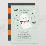 Our Little Boo Cute Kids Halloween First Birthday Invitation<br><div class="desc">Celebrate your little one's first birthday with this adorable Halloween-themed birthday party invitation. It features a mint,  black,  white,  and orange theme with an illustration of a cute smiling ghost holding a bunting banner with word "One"</div>
