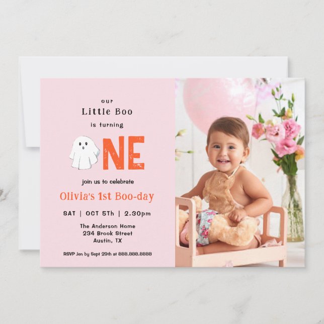 Our Little Boo Halloween 1st Birthday Photo  Invitation (Front)