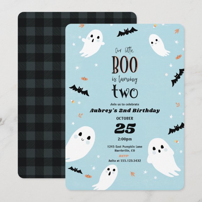 Our Little Boo Halloween 2nd Birthday Invitation (Front/Back)