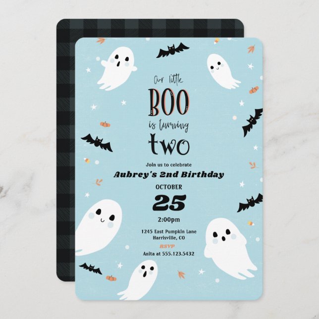 Our Little Boo Halloween 2nd Birthday Invitation (Front/Back)