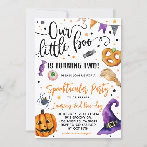 Our Little Boo Halloween 2nd Birthday Invitation