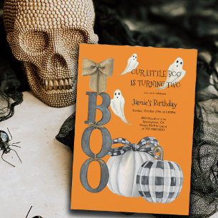 Our Little Boo Halloween Orange 2nd Birthday Invitation