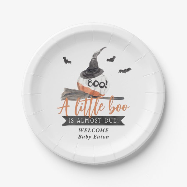 Our Little Boo is Almost Due Halloween Baby Paper Plates (Front)