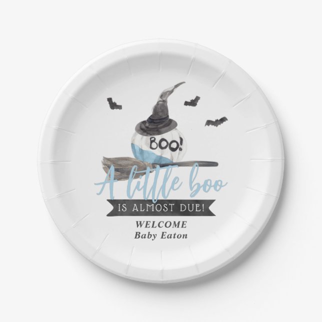 Our Little Boo is Almost Due Halloween Boy Paper Plates (Front)