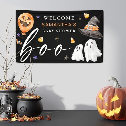 Our Little Boo is Due Halloween Baby Shower Black Banner