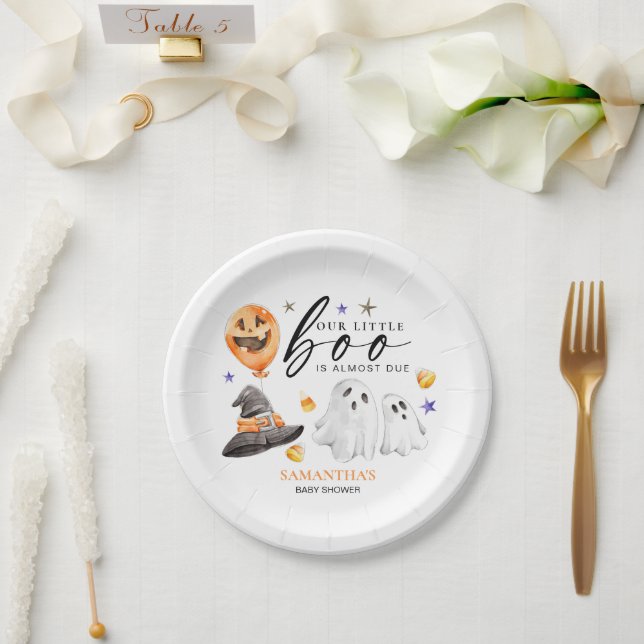 Our Little Boo is Due Halloween Baby Shower Paper Plates (Wedding)