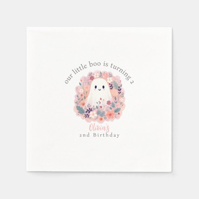 Our Little Boo is Turning 2 Boho Ghost Napkins (Front)