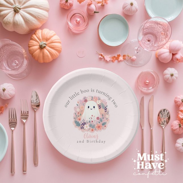 Our Little Boo is Turning 2 Boho Ghost Paper Plates (Creator Uploaded)