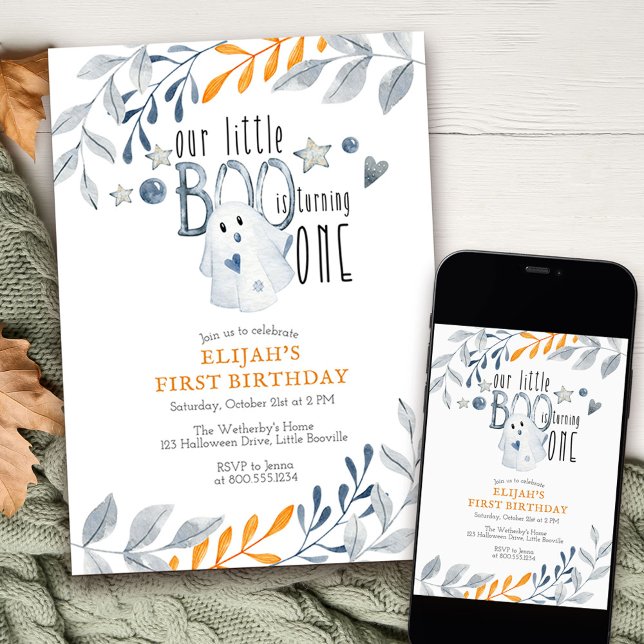 Our Little Boo is Turning One 1st Birthday Invitation (Little Boo 1st Birthday Invitation with halloween theme available printed or as a printable download)
