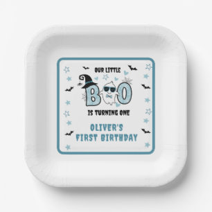 OUR LITTLE BOO IS TURNING ONE BLUE 1ST BIRTHDAY PAPER PLATES