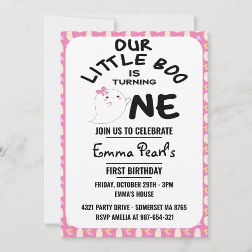 Our Little Boo Is Turning One Pink Girl Halloween Invitation