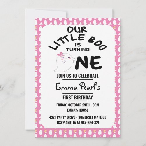 Our Little Boo Is Turning One Pink Girl Halloween Invitation