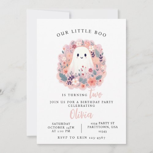 Our Little Boo is Turning Two Birthday Ghost Boho  Invitation