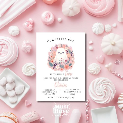 Our Little Boo is Turning Two Birthday Ghost Boho  Invitation