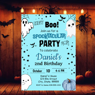 Our Little Boo is Turning Two Boy Birthday Invita Invitation