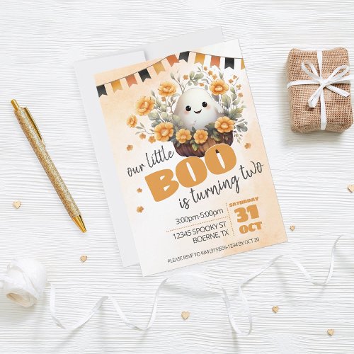 Our Little Boo is Turning Two Ghost Birthday Invitation