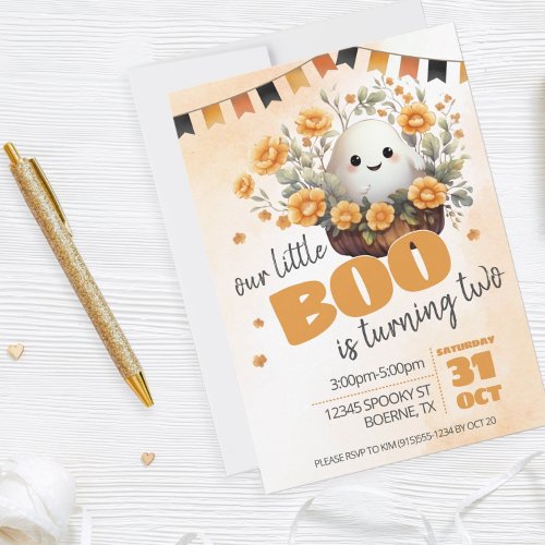 Our Little Boo is Turning Two Ghost Birthday Invitation