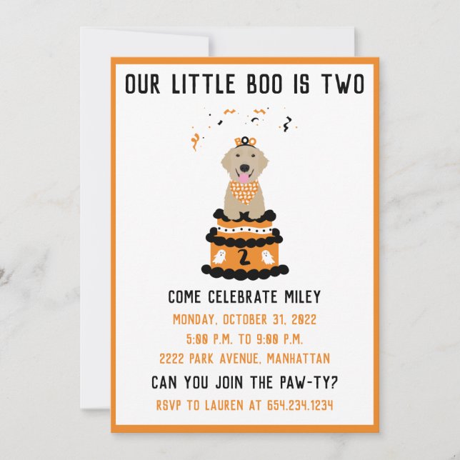 Our Little Boo Is Two Halloween Dog Birthday Party Invitation (Front)