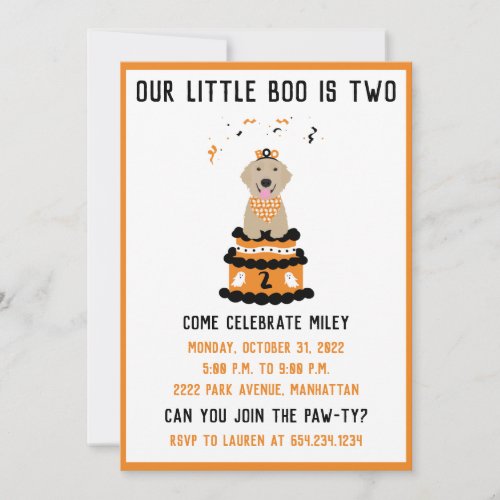 Our Little Boo Is Two Halloween Dog Birthday Party Invitation