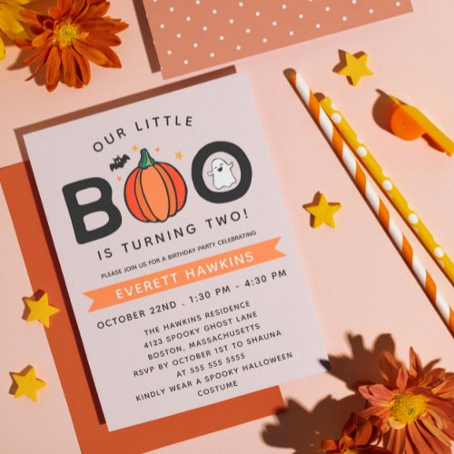 Our Little Boo Pink Halloween Birthday Party Invitation