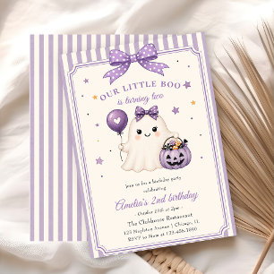 Our Little Boo Purple Ghost Halloween Birthday Invitation