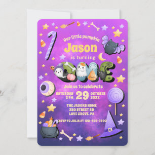 Our Little Boo Purple Halloween 1ST Birthday Baby Invitation
