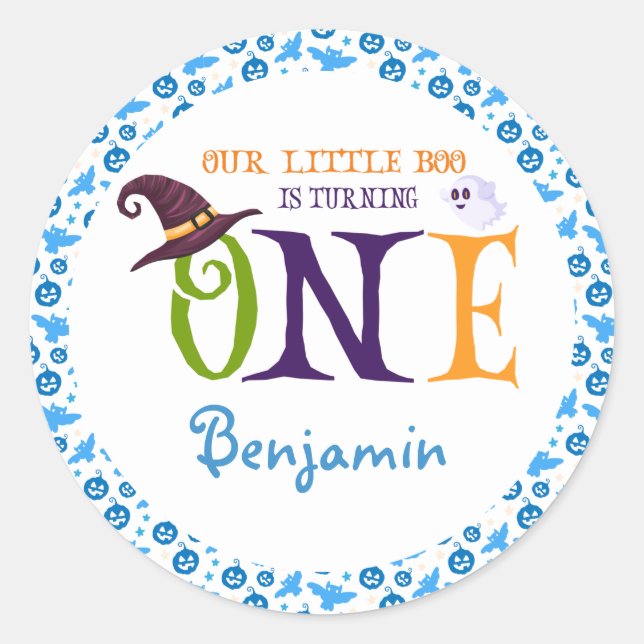 Our Little Boo Turning One, Halloween 1St Birthday Classic Round Sticker (Front)