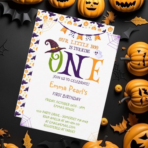 Our Little Boo Turning One Halloween 1st Birthday Invitation