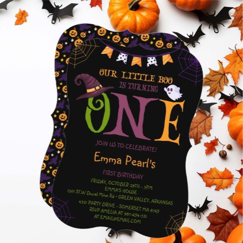 Our Little Boo Turning One Halloween 1st Birthday Invitation