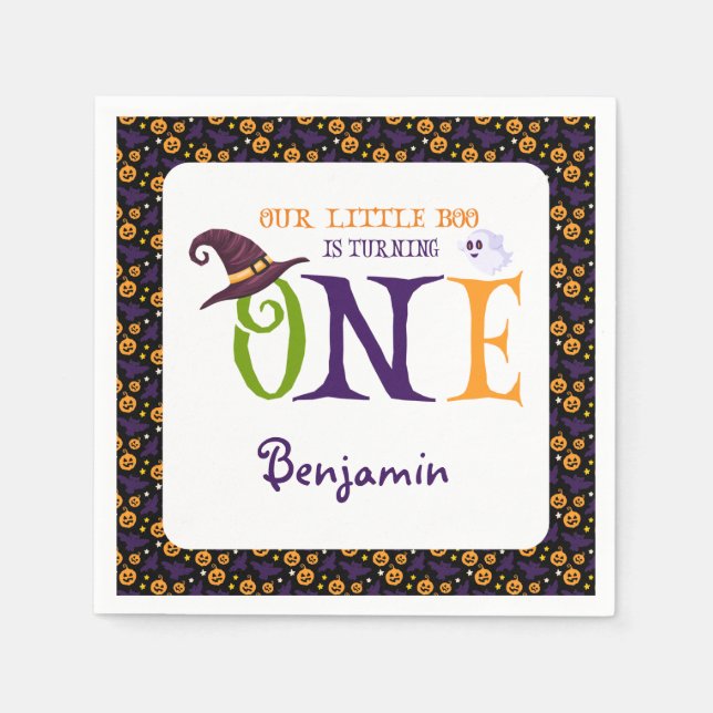 Our Little Boo Turning One, Halloween 1St Birthday Napkins (Front)