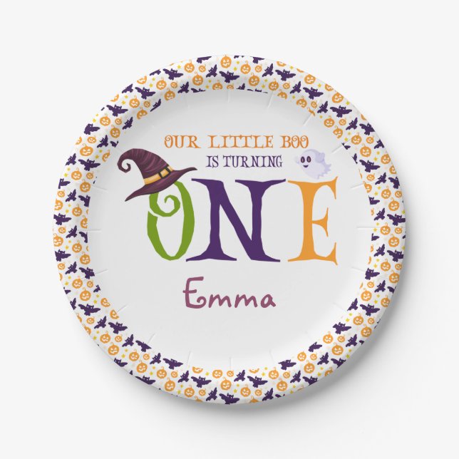 Our Little Boo Turning One, Halloween 1St Birthday Paper Plates (Front)