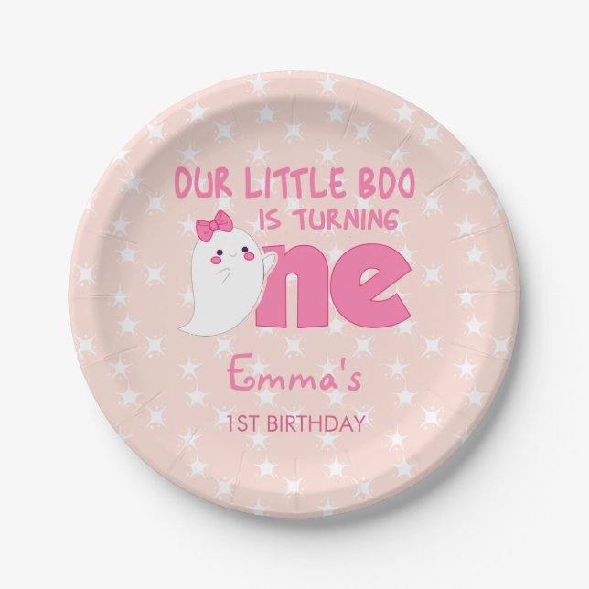 Our Little Boo Turning One, Halloween 1St Birthday Paper Plates (Front)