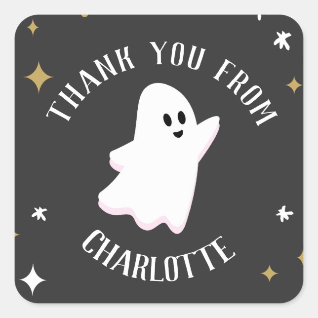 Our Little Boo Turning Two Ghost Halloween Favor Square Sticker (Front)