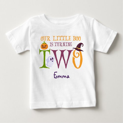 Our Little Boo Turning Two Halloween 2nd Birthday Baby T_Shirt