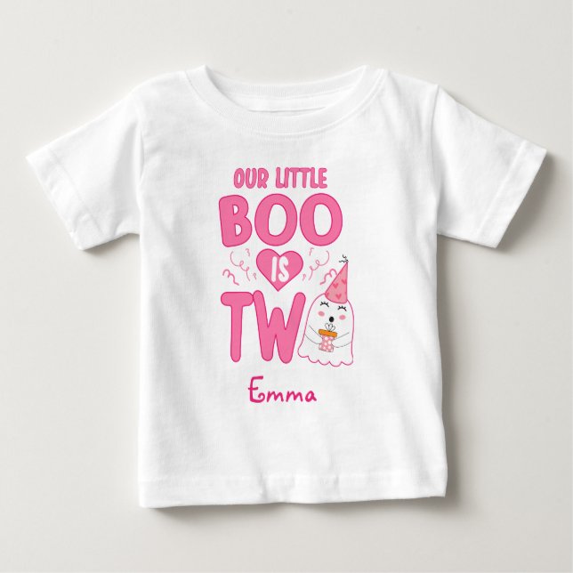 Our Little Boo Turning Two Halloween 2nd Birthday Baby T-Shirt (Front)