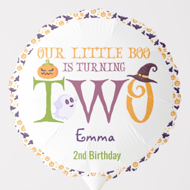 Our Little Boo Turning Two, Halloween 2nd Birthday Balloon (Front)