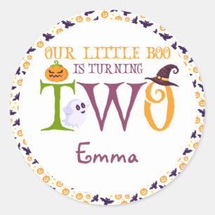 Our Little Boo Turning Two, Halloween 2nd Birthday Classic Round Sticker
