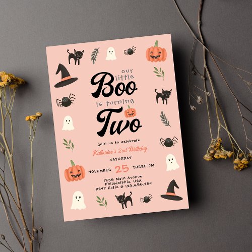 Our Little Boo Turning Two Halloween 2nd Birthday Invitation