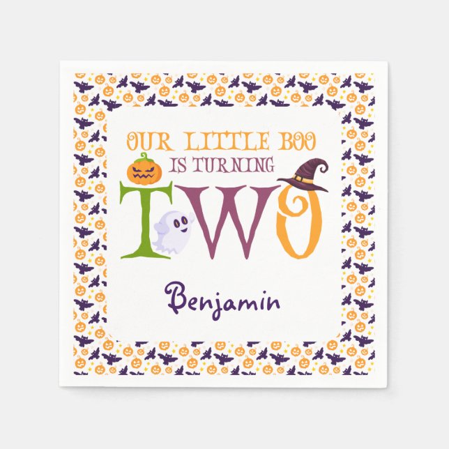 Our Little Boo Turning Two Halloween 2nd Birthday Napkins (Front)