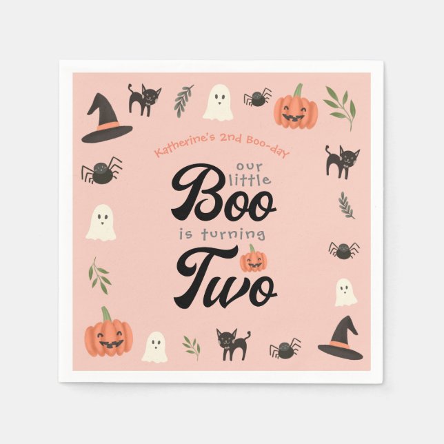 Our Little Boo Turning Two Halloween 2nd Birthday Napkins (Front)