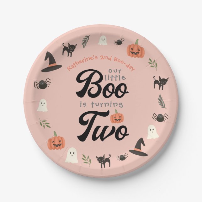 Our Little Boo Turning Two Halloween 2nd Birthday Paper Plates (Front)