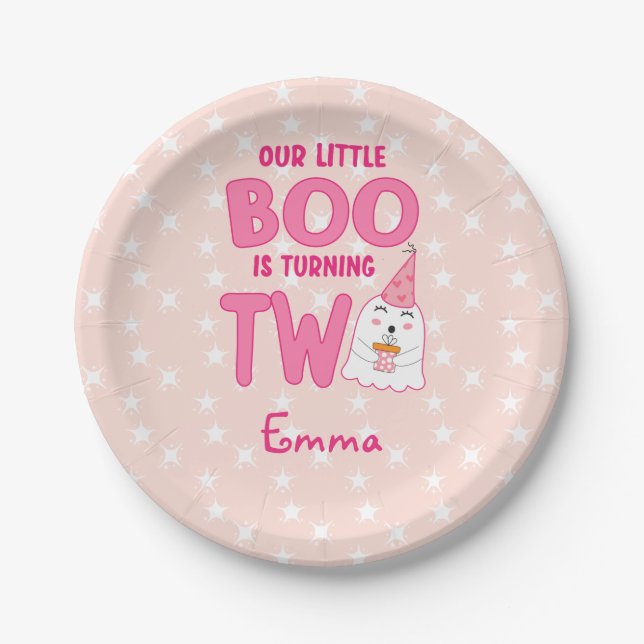 Our Little Boo Turning Two Halloween 2nd Birthday Paper Plates (Front)
